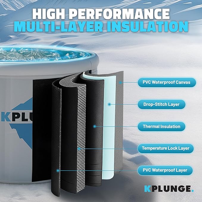 Arctic Fox 39" 1-Person Inflatable Cold Plunge Ice Bath or Hot Tub with 3/4 HP Chiller and Heater, PVC Insulated Lid, Hand Pump, Repair Kit, 88-Gallon Capacity, Indoor/Outdoor Tub โ Gray