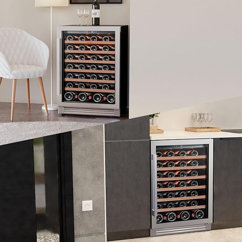 Ca'Lefort 24 Inch Wine Fridge, 54 Bottle Wine Cooler Refrigerator, 40-65°F Wine Refrigerator Glass Door, 3 LED Wine Fridge, Built-in or Freestanding Wine Fridge for Home/Bar/Kitchen (5.65 cu.ft)