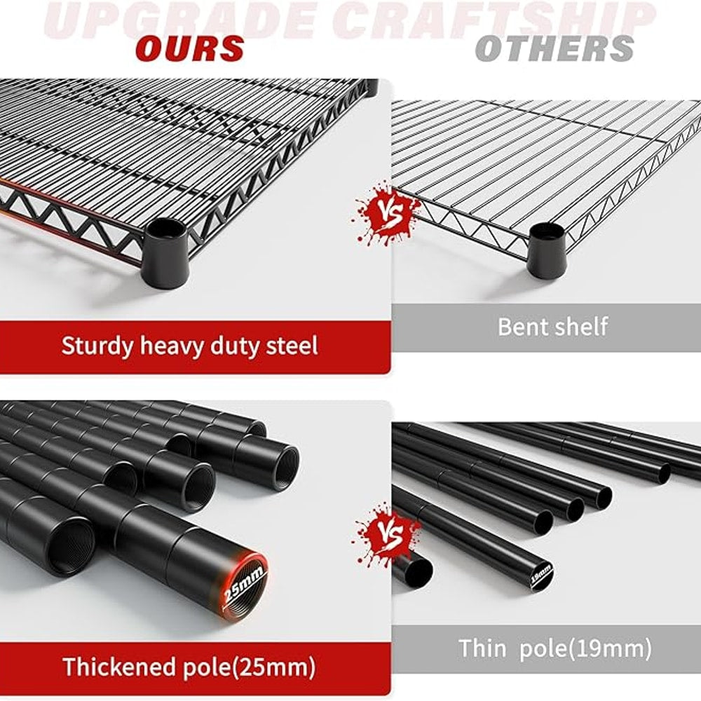REIBII 60''W X 82.6" H Steel Heavy Duty Wire Shelving Unit with Wheels, 6-Tier Adjustable Storage Shelves 3598LBS Commercial Metal Shelves for Pantry, Garage, College Dorm Industrial Shelving, 2 Pack