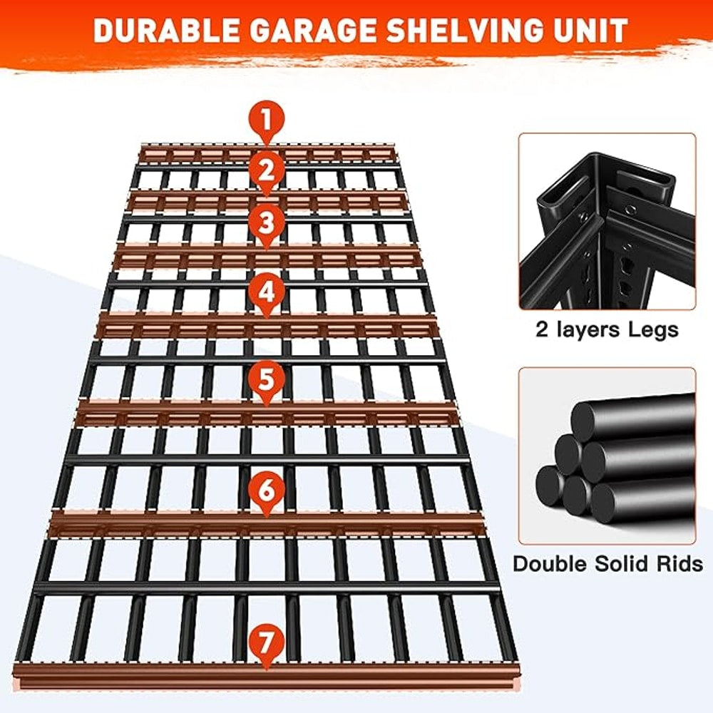 REIBII 48.2''W Garage Shelving Heavy Duty Metal Shelving 3000LBS Storage Shelves Adjustable Metal Shelves Industrial Garage Shelf for Warehouse Basement, 4 Pack