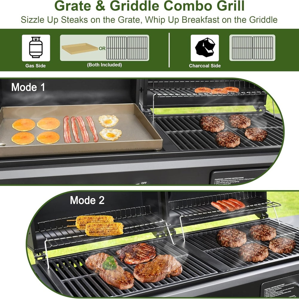 Brand-Man Propane Gas and Charcoal Grill Combo,Grill and Griddle Combo Dual Fuel BBQ Grill with Dual Lids for Outdoor Barbecue, Black