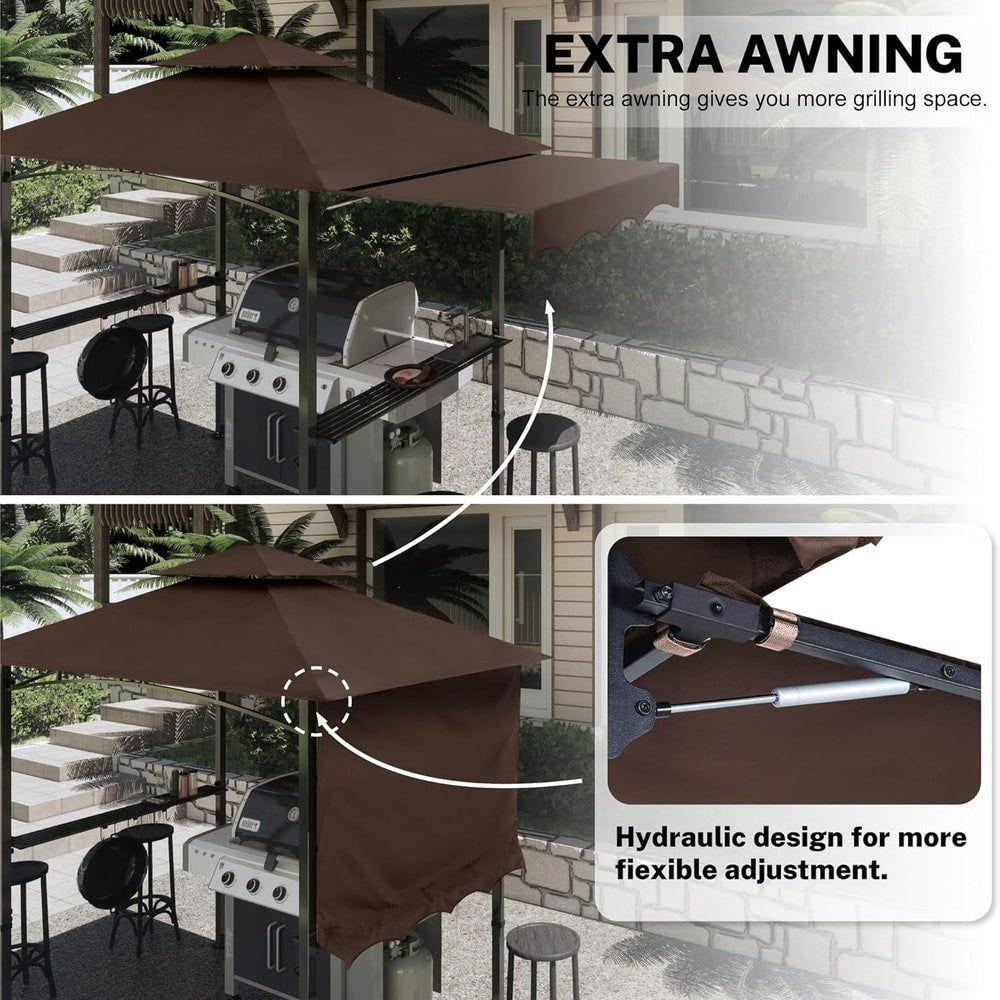 MASTERCANOPY 11 x 5 Grill Gazebo with Extra Side Awning Outdoor BBQ Gazebo with 2 LED Lights for Patio Party Backyard Picnic(Brown)