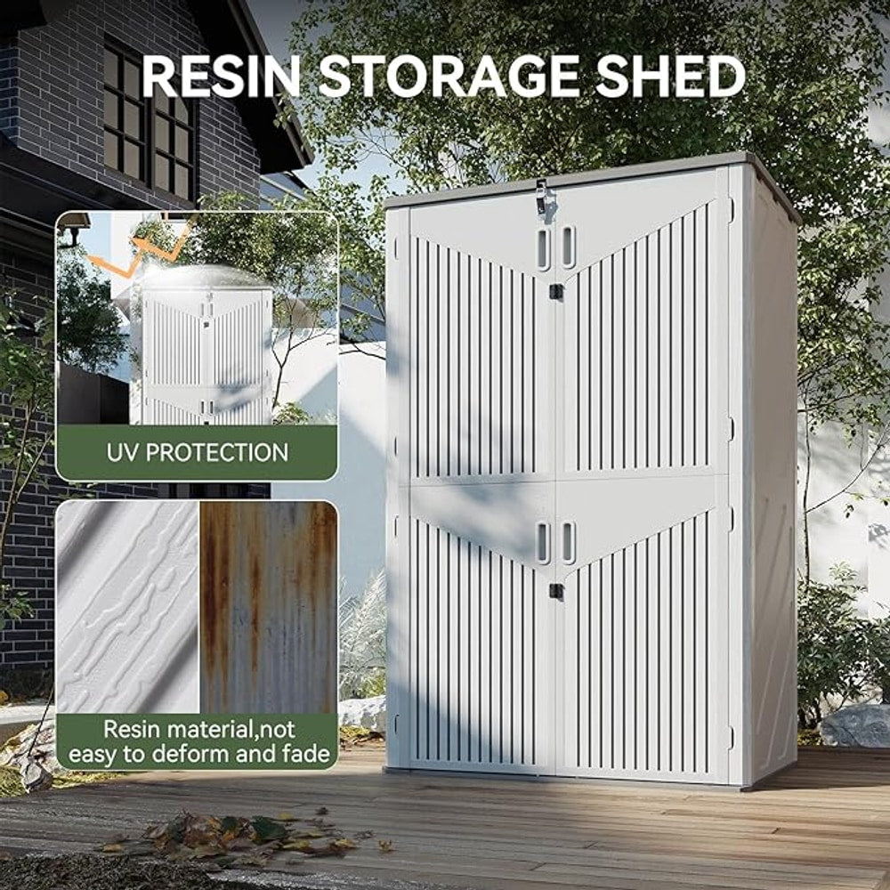 Aoxun 64 Cu.Ft Outdoor Storage Shed with Floor, Waterproof Horizontal Resin Cabinet for Garage Storage, Pool Storage, Bike Shed, Garden Shed