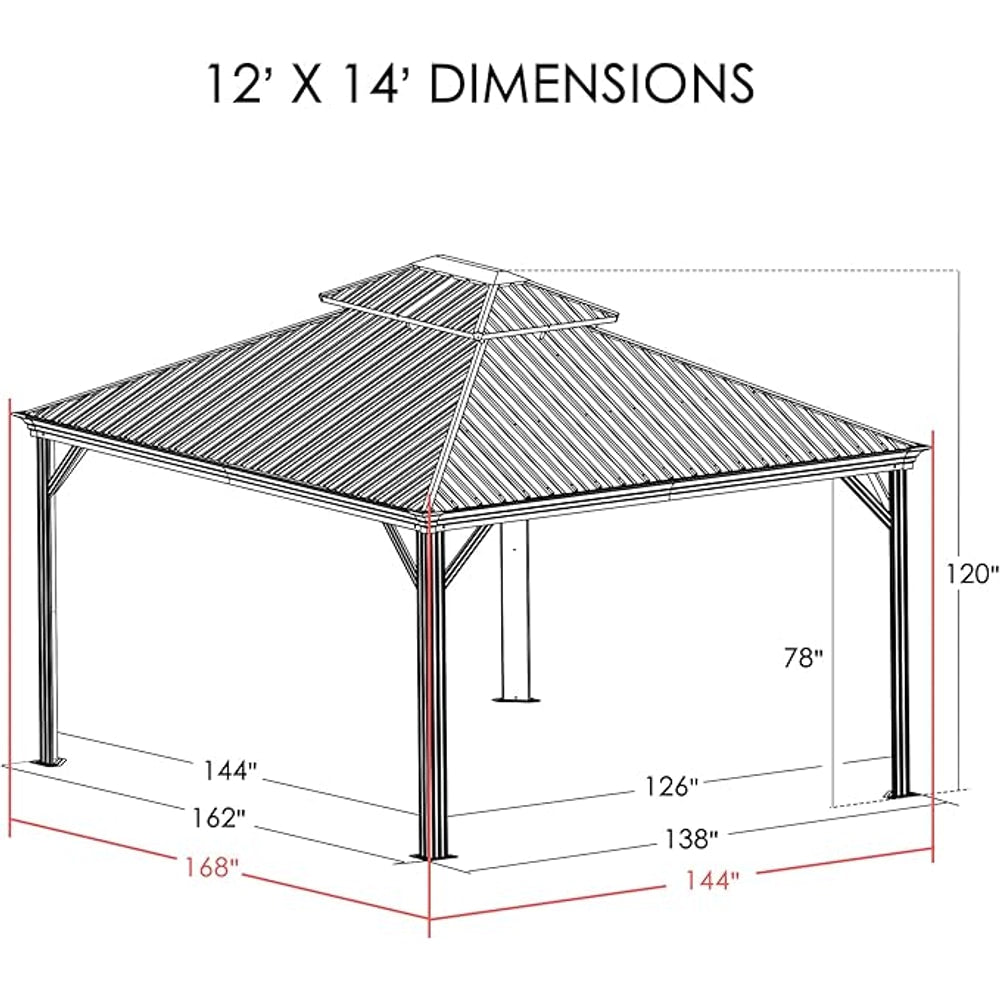 Kozyard Alexander Hardtop Aluminum Permanent Gazebo with a Mosquito Net and Privacy Sidewalls (Alexander 12'x14' (Brown)