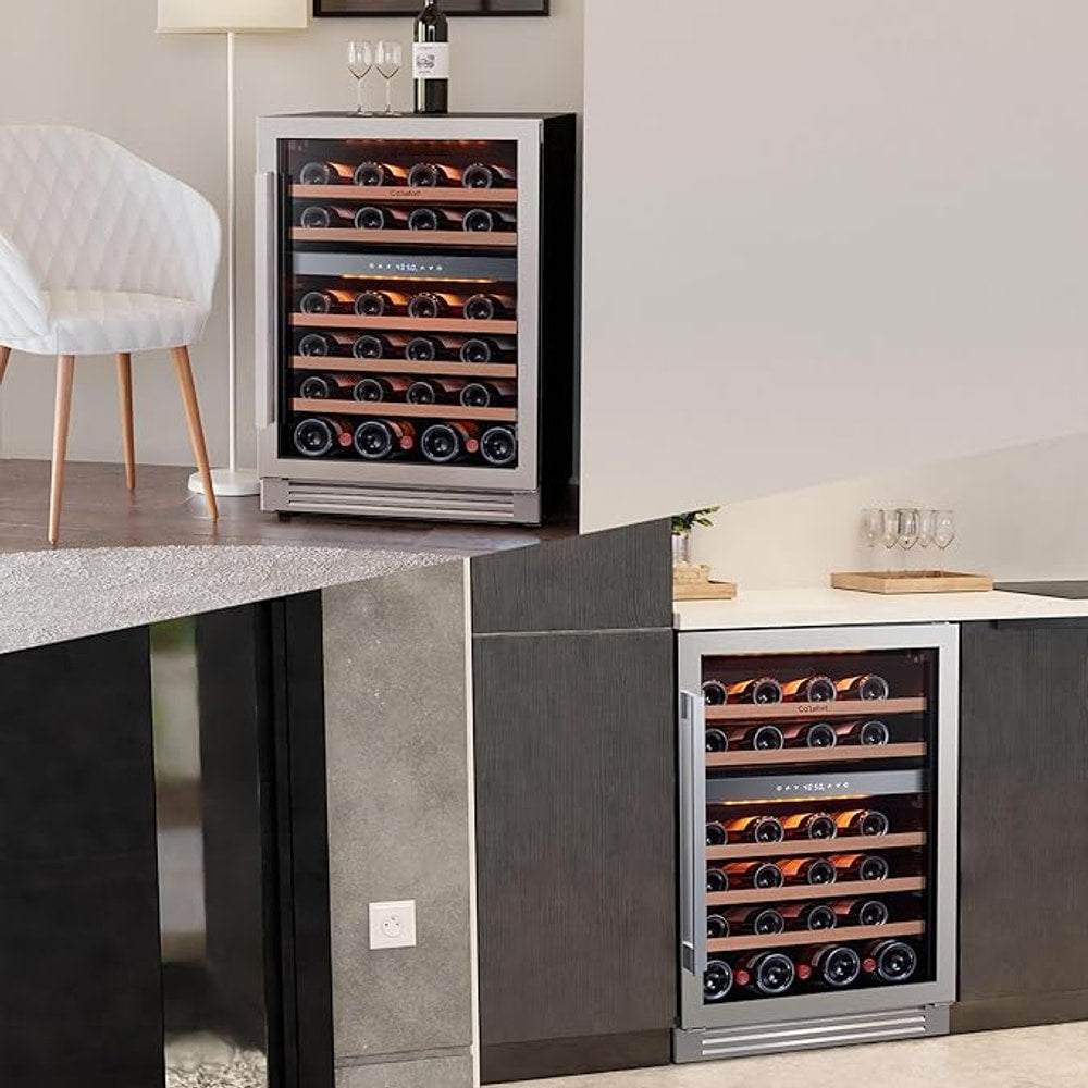 Ca'Lefort Wine Fridge & Cooler - 24 Inch 46 Bottle Wine Cooler Refrigerator, 40-65°F Dual Zone Wine Refrigerator Glass Door, 3 LED Built-in or Freestanding Fridge for Home/Bar/Kitchen (5.65 cu.ft)