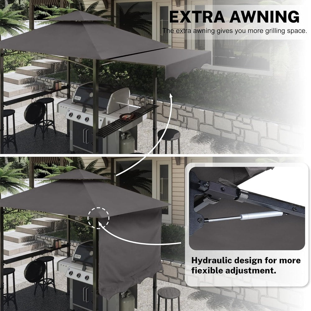 MASTERCANOPY 11 x 5 Grill Gazebo with Extra Side Awning Outdoor BBQ Gazebo with 2 LED Lights for Patio Party Backyard Picnic(Dark Gray)