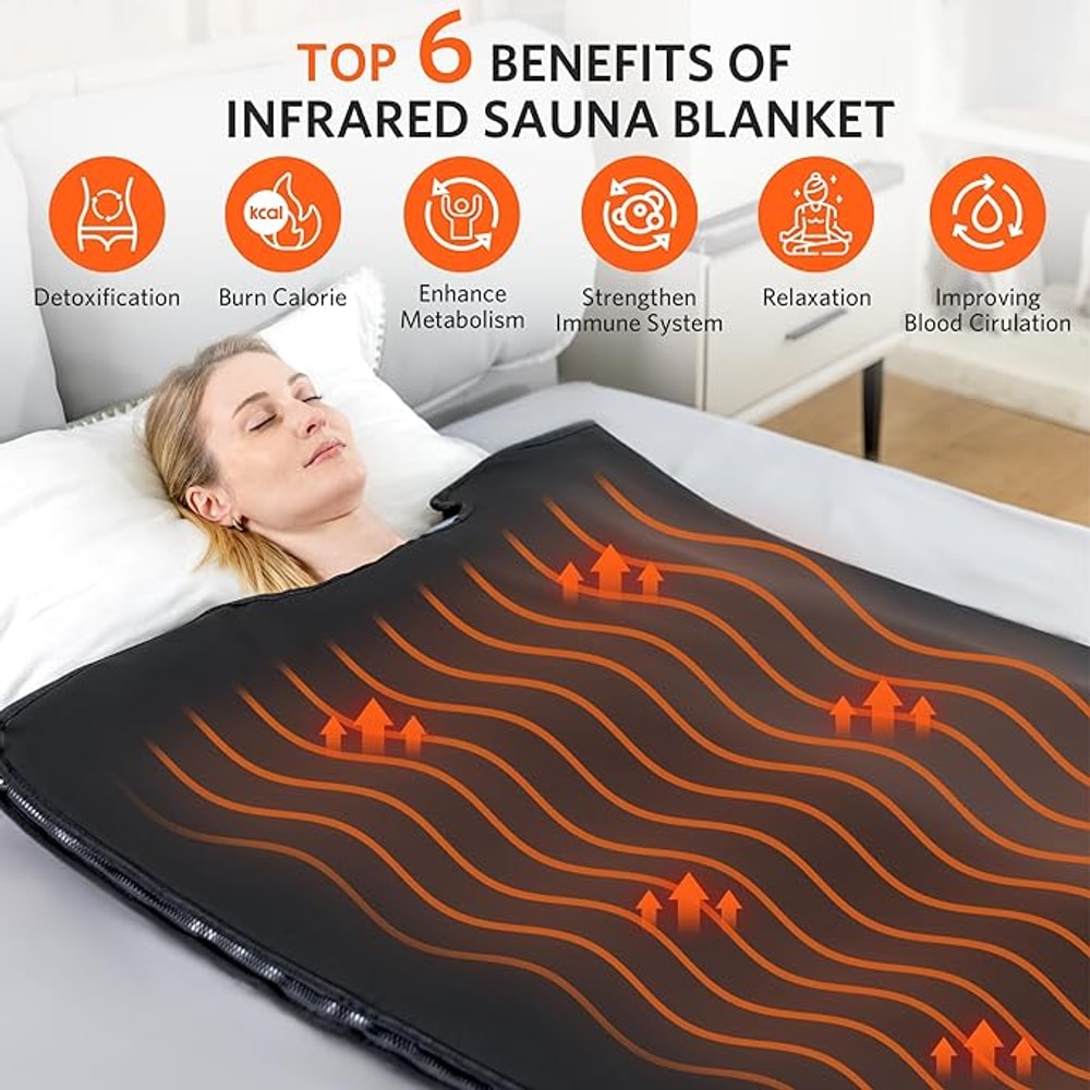 Low EMF Portable Infrared Sauna Blanket,Crystal Therapy Home Relaxation, Adjustable Timer 1-60 Min, 95-167℉ Temp Range, 6 ft x 2.95 ft, Durable PU Leather Cover