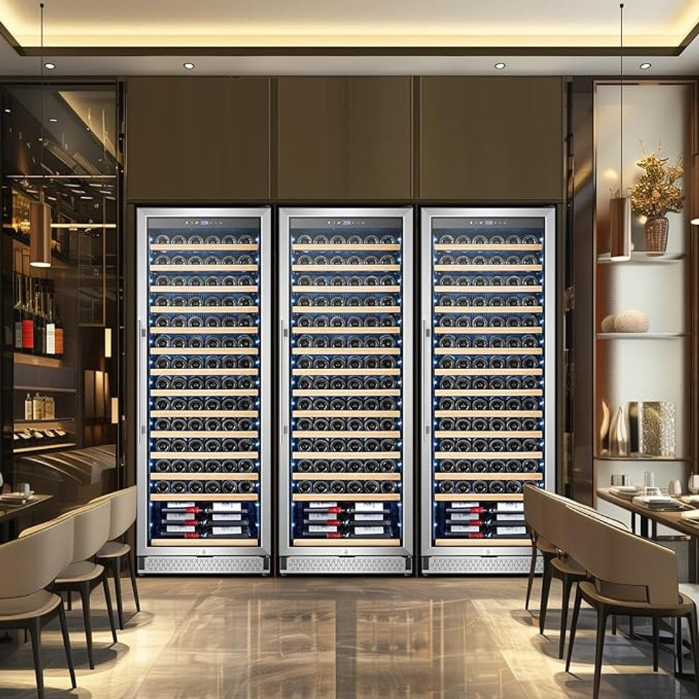 Tylza Upgraded 154 Bottles Wine Cooler Refrigerator, 24 Inch Tall Wine Fridge Built-in or Freestanding with Professional Compressor, Low Noise Fast Cooling and Intelligent Temperature Memory