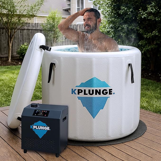 Arctic Fox 39" 1-Person Inflatable Cold Plunge Ice Bath or Hot Tub with 1 HP Chiller and Heater, PVC Insulated Lid, Hand Pump, Repair Kit, 88-Gallon Capacity, Indoor/Outdoor Tub ā Gray