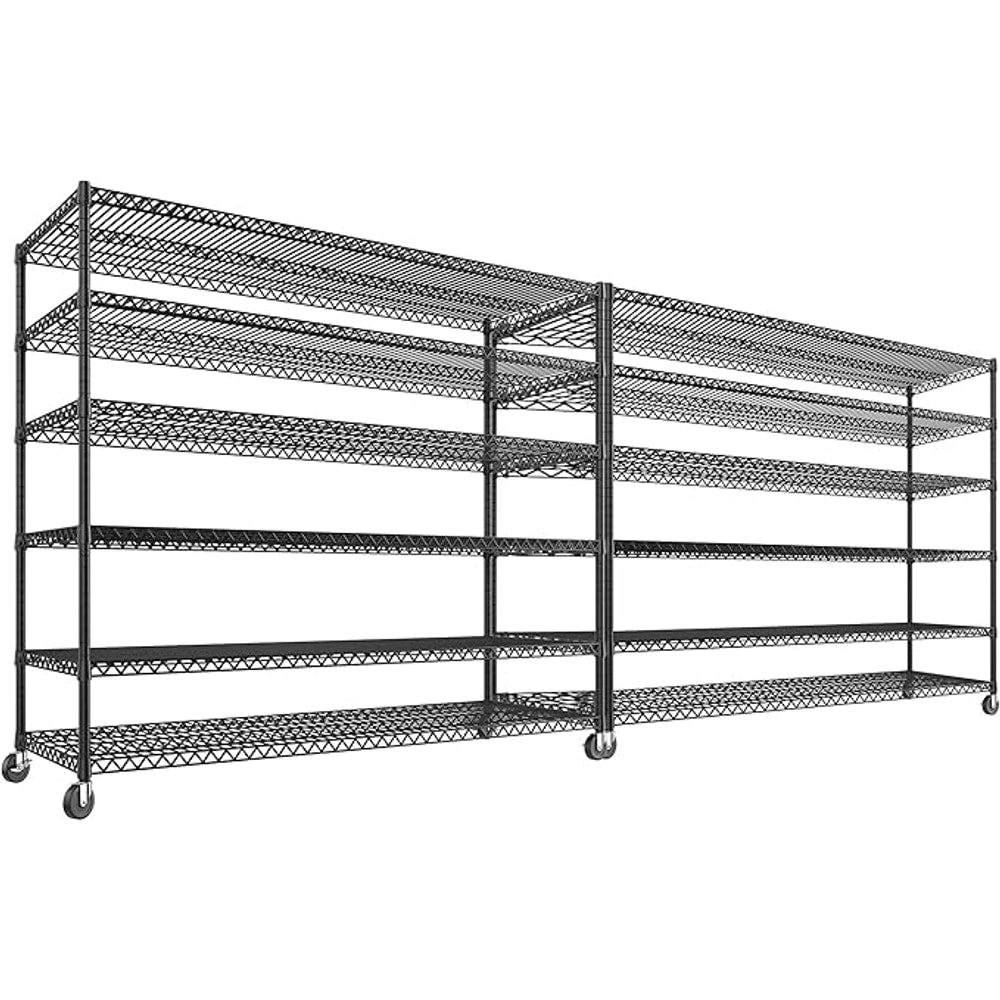 REIBII 60''W X 82.6" H Steel Heavy Duty Wire Shelving Unit with Wheels, 6-Tier Adjustable Storage Shelves 3598LBS Commercial Metal Shelves for Pantry, Garage, College Dorm Industrial Shelving, 2 Pack