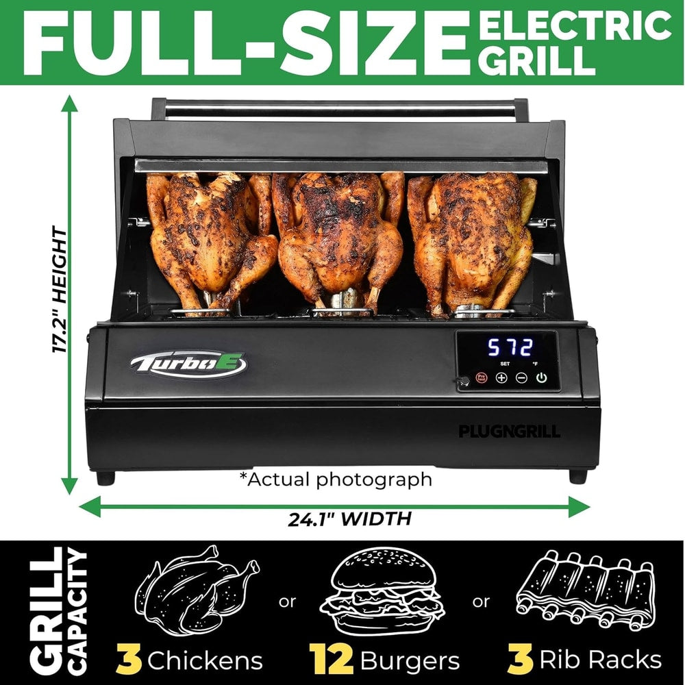 Turbo E Outdoor Electric Grill by PLUGNGRILL - High-Power 1700W Infrared Grill Technology - 24-Inch Smart BBQ Grill with Probe & Digital Display for Precise Cooking & Searing (Turbo E Griddle Set)