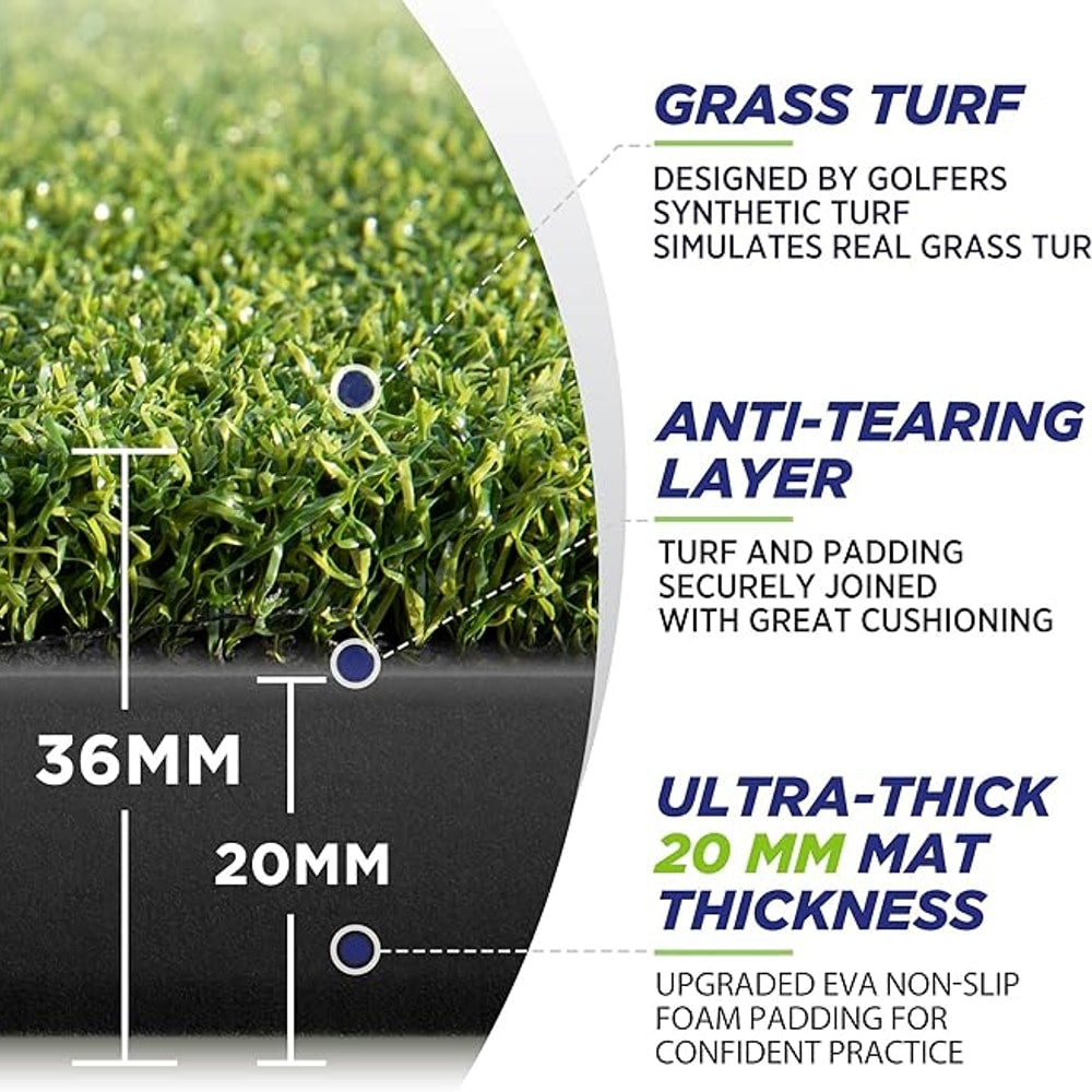 Golfguru Golf Mat, 5x4ft/5x5ft Dense Elite Golf Hitting Mats Practice with 10 Balls, 9 Tees, Heavy Duty Artificial Hitting Training Matt for Backyard Driving Chipping Indoor Outdoor Simulators