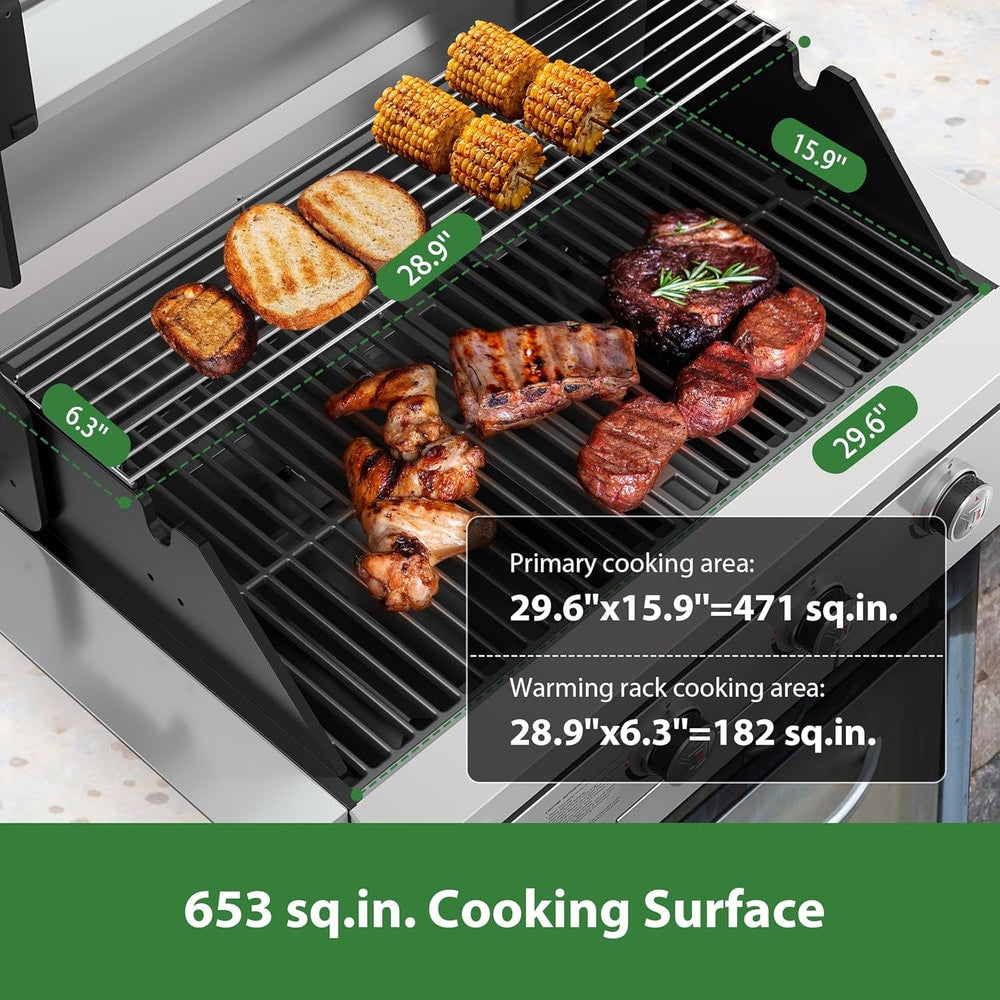 Brand-Man Gas Grill Built-In Head, 30-Inch 4-Burner Propane Grill, Natural Gas Convertible, Heavy Duty 304 Stainless Steel 40,000BTUs BBQ Island Outdoor Kitchen