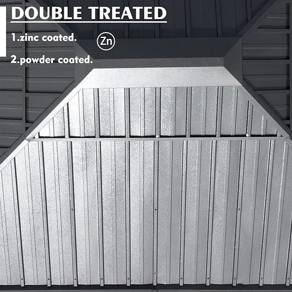 Kozyard Alexander 10' X 12' Hardtop, Aluminum Metal Gazebo with Galvanized Steel Double Roof Canopy, Curtain and Netting, Permanent Pavilion for Patio, Backyard, Deck, Lawn (Gray)