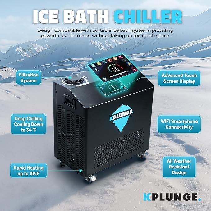 Arctic Fox 39" 1-Person Inflatable Cold Plunge Ice Bath or Hot Tub with 3/4 HP Chiller and Heater, PVC Insulated Lid, Hand Pump, Repair Kit, 88-Gallon Capacity, Indoor/Outdoor Tub โ Gray