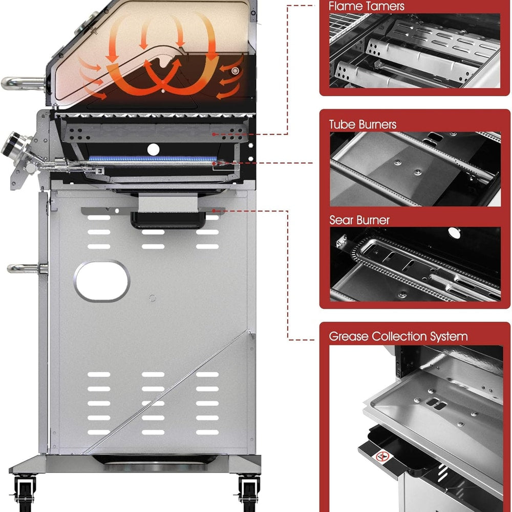 Royal Gourmet GA6402B 6 Burner Propane Gas Grill with Side Burner and Warming Rack, 74,000 BTUs, Cabinet Style Gas BBQ Grill for Barbecue Grilling & Backyard Cooking, Blue
