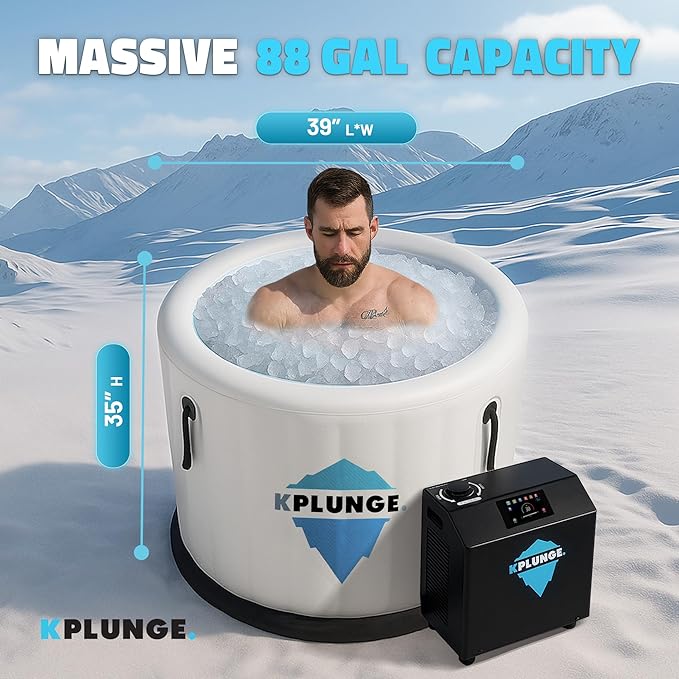Arctic Fox 39" 1-Person Inflatable Cold Plunge Ice Bath or Hot Tub with 1 HP Chiller and Heater, PVC Insulated Lid, Hand Pump, Repair Kit, 88-Gallon Capacity, Indoor/Outdoor Tub ā Gray