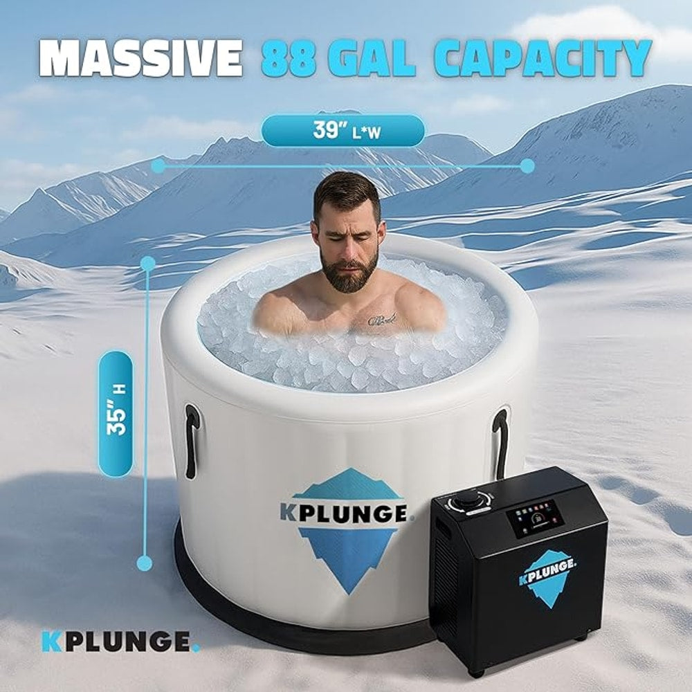 Arctic Fox 39" 1-Person Inflatable Cold Plunge Ice Bath or Hot Tub with 3/4 HP Chiller and Heater, PVC Insulated Lid, Hand Pump, Repair Kit, 88-Gallon Capacity, Indoor/Outdoor Tub โ Gray