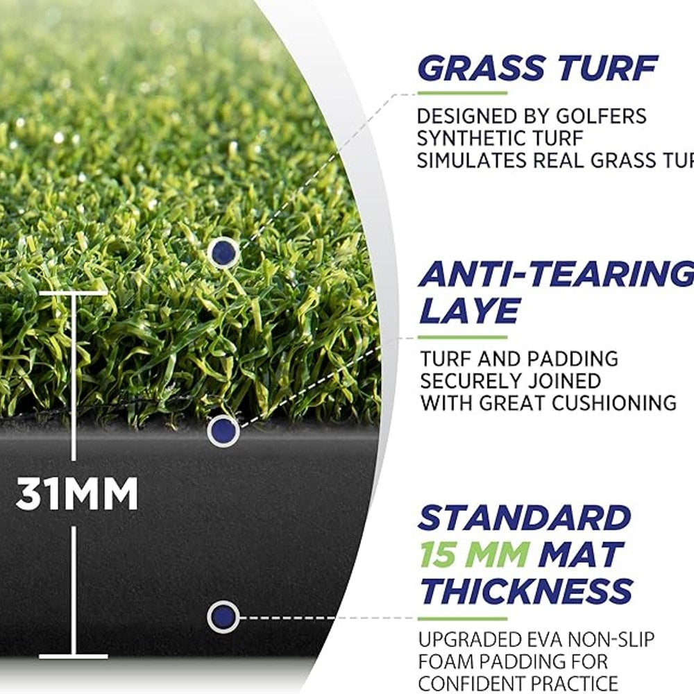 Golfguru Golf Mat, 5x4ft/5x5ft Dense Elite Golf Hitting Mats Practice with 10 Balls, 9 Tees, Heavy Duty Artificial Hitting Training Matt for Backyard Driving Chipping Indoor Outdoor Simulators