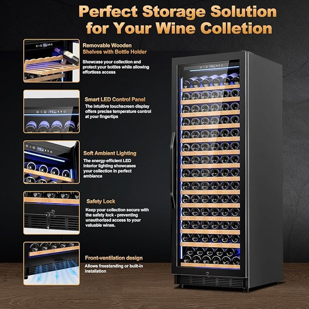 24 Inch Wine Cooler Refrigerator,179 Bottles Wine Fridge Large Capacity Professional Wine Cellars with Powerful Compressor,Quiet Operation and Elegant Design, Black