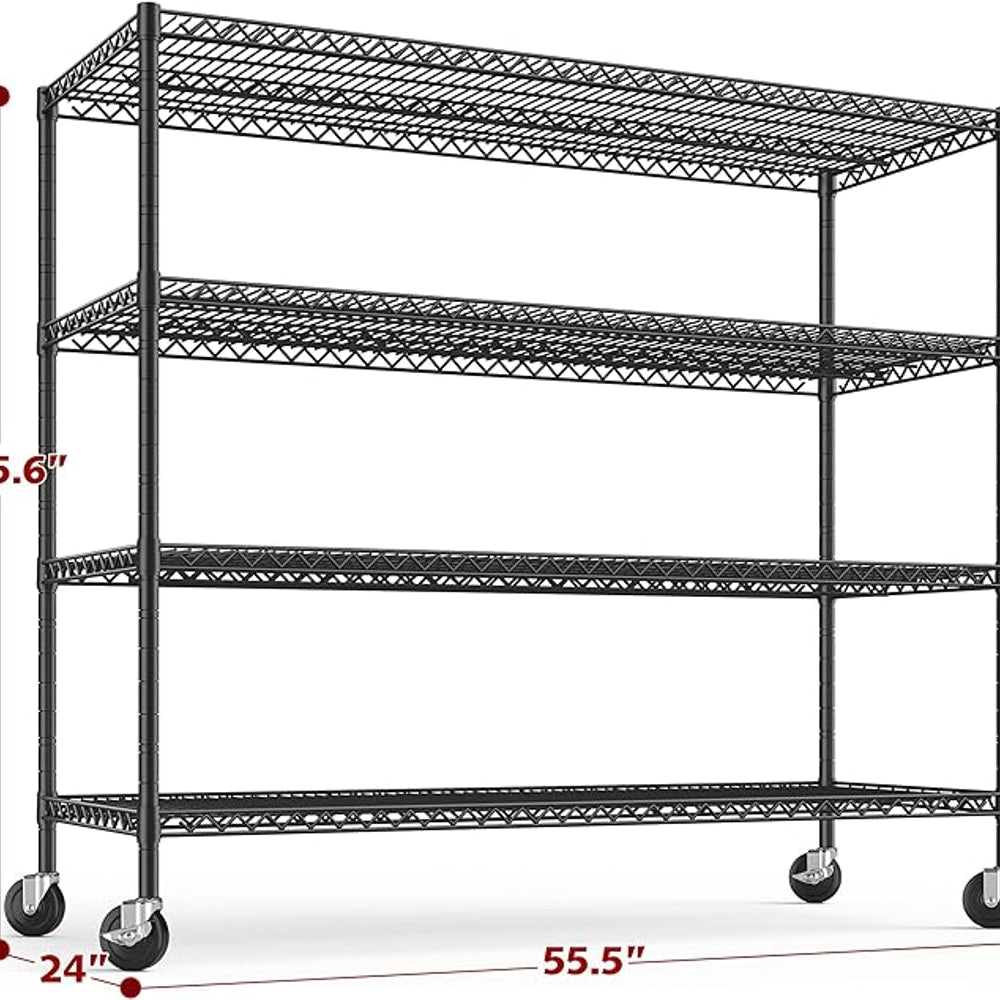 REIBII 55.5''W Storage Shelves 2500LBS Wire Shelving Unit with Wheels Heavy Duty Metal Shelves for Storage Adjustable Garage Storage Rack Pantry Shelf Kitchen Shelving, 75.6" H X 55.5''W X 24" D, 3PCS