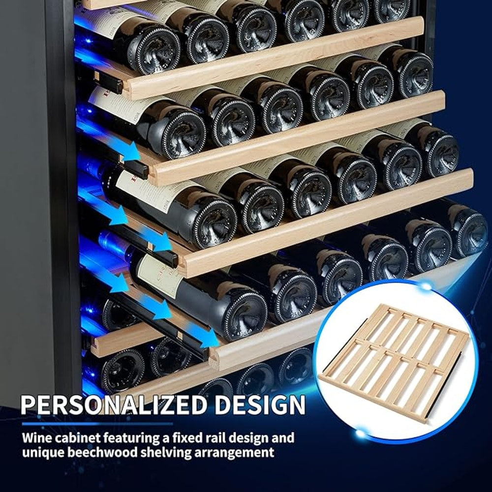 200 Bottle Upgrade Wine Cooler Refrigerator - 24 Inch Large Capacity Wine Fridge Built-In Freestanding, with Quiet Compressor, Professional Temperature Control & Wine Cellar - Black