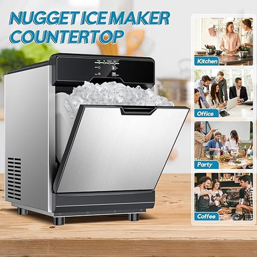 Nugget Ice Maker Countertop, 80Lbs/24H with 20LBS Ice Basket - Dual Water Inlet (Tap/Bottle), Self-Cleaning Stainless Steel Pellet Ice Machine, Chewable Ice Dispenser for Home, Kitchen, Office
