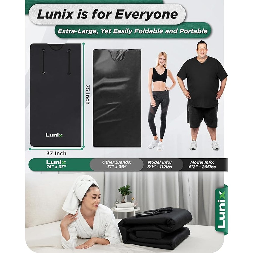 Lunix LX17 Infrared Sauna Blanket for Home, Portable Sauna for Detox, Pain Relief & Recovery, Adjustable 77–176°F Far Infrared Heat with Head Pillow, Detox Wrap & Hot Cold Gel Pack – Jet Black
