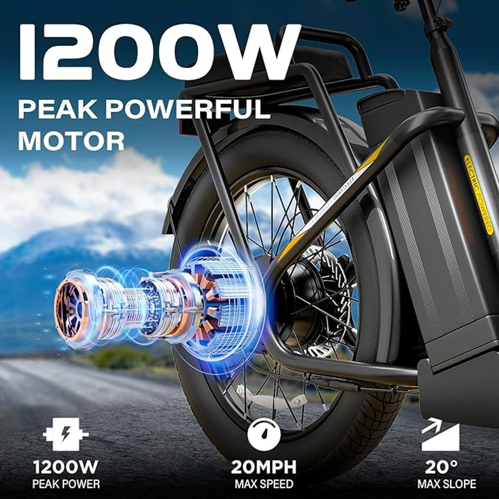 Caroma Electric Scooter with Seat, 48V Removable Battery E-Bike, Up to 30Miles&20MPH, 500/800/1200W Motor, 20" Fat Tire Adult Electric Bicycles for Commuting with Basket