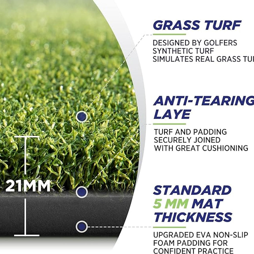 Golfguru Golf Mat, 5x4ft/5x5ft Dense Elite Golf Hitting Mats Practice with 10 Balls, 9 Tees, Heavy Duty Artificial Hitting Training Matt for Backyard Driving Chipping Indoor Outdoor Simulators