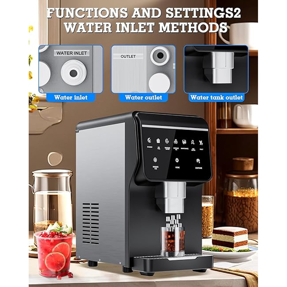 Nugget Ice Maker Machine 80LB/24H, Ice Makers Countertop 6 LB Ice Storage, Chewable Pellet, Ice Water, Self-Cleaning Function for Home/Office/Party/RV
