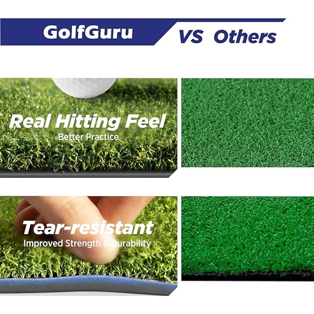 Golfguru Golf Mat, 5x4ft/5x5ft Dense Elite Golf Hitting Mats Practice with 10 Balls, 9 Tees, Heavy Duty Artificial Hitting Training Matt for Backyard Driving Chipping Indoor Outdoor Simulators