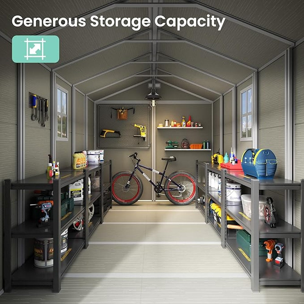 UDPATIO Outdoor Storage Shed 7.5x10.7 FT, Plastic Garden Shed for Bike, Garbage Can, Tool, Outside Sheds & Outdoor Resin Shed with Lockable Door for Backyard, Patio, Lawn, Standstone