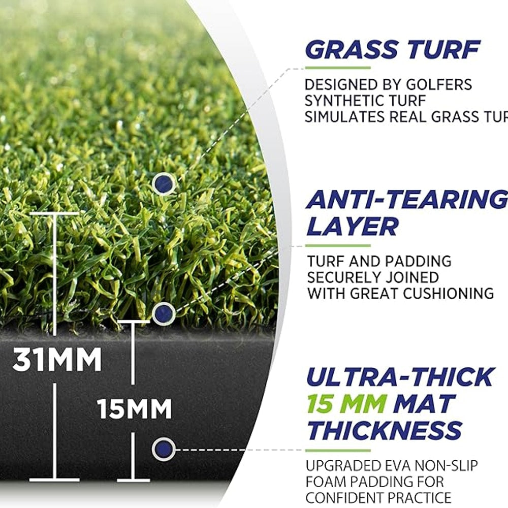 Golfguru Golf Mat, 5x4ft/5x5ft Dense Elite Golf Hitting Mats Practice with 10 Balls, 9 Tees, Heavy Duty Artificial Hitting Training Matt for Backyard Driving Chipping Indoor Outdoor Simulators