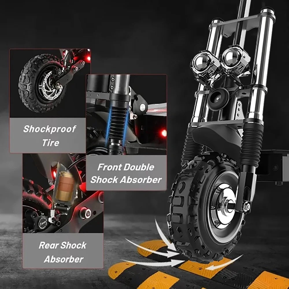 72V 6000W Electric Scooter Adults, up to 55 MPH, 11" Wheel Tubeless off Road Tire, Hydraulic Suspension, Foldable Escooter with Seat