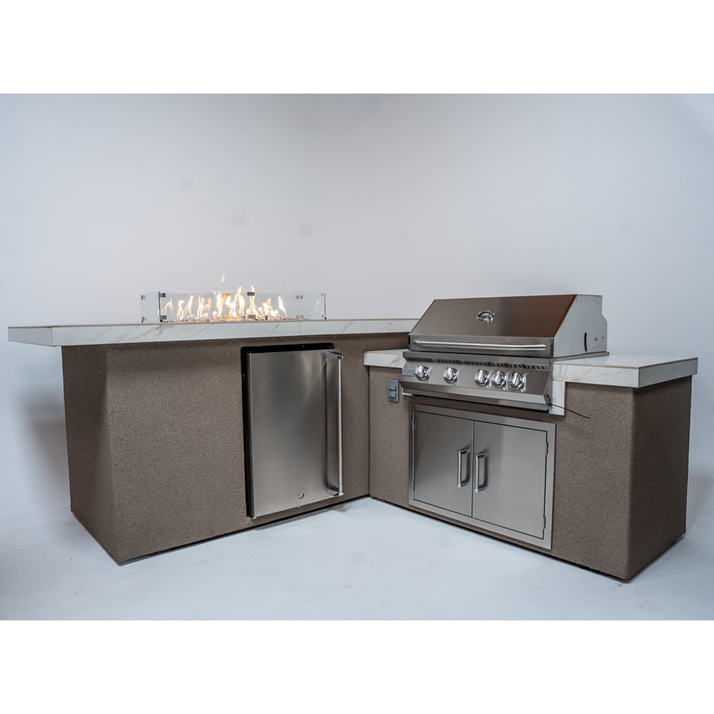 KoKoMo Outdoor Kitchen Island with Fire Feature – 7'6" x 9'