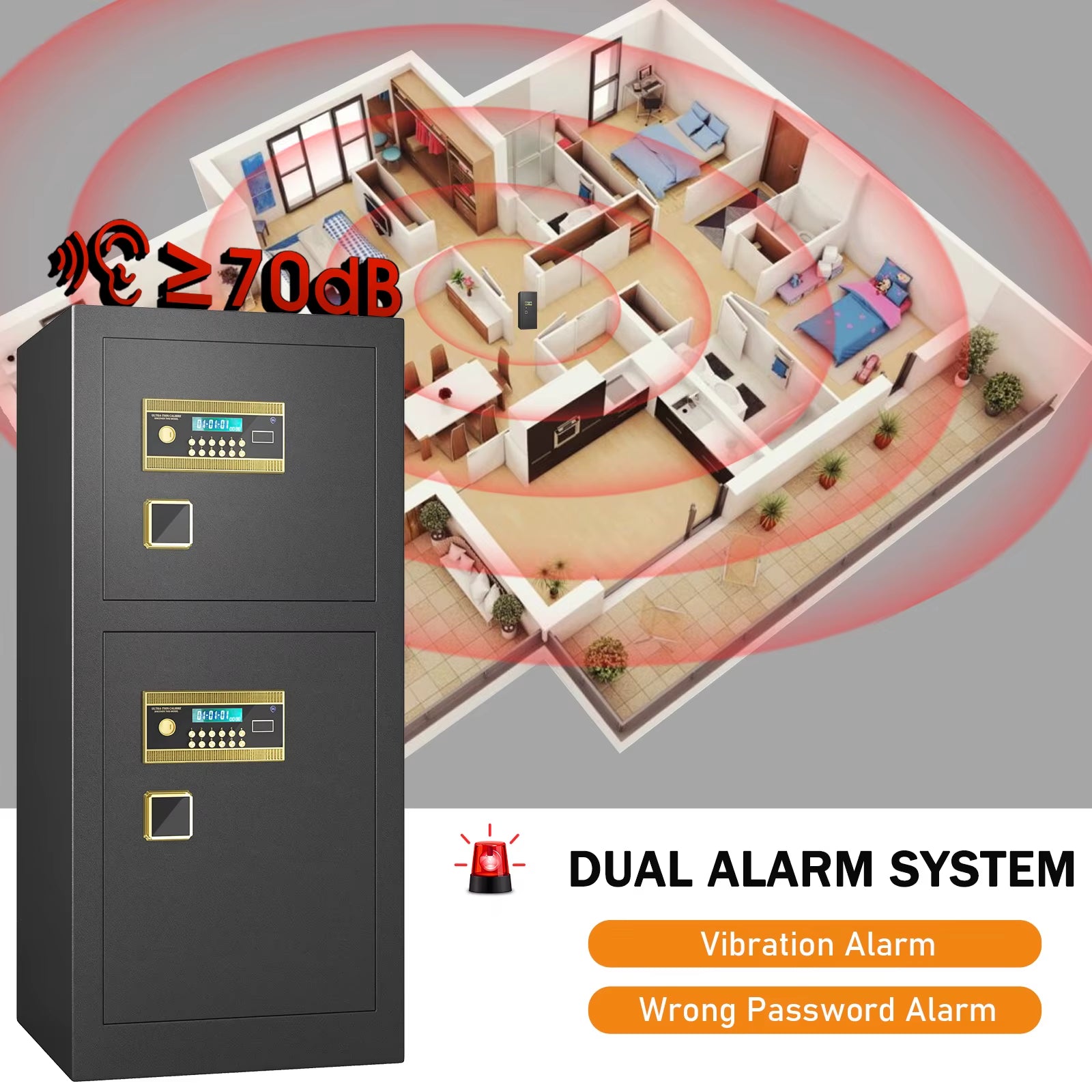 47.24'' Extra Large Safe Box, 13.8 Cubic Feet Heavy Duty Big Safe with Security Double Key Lock & Seperate Lock Box for Document