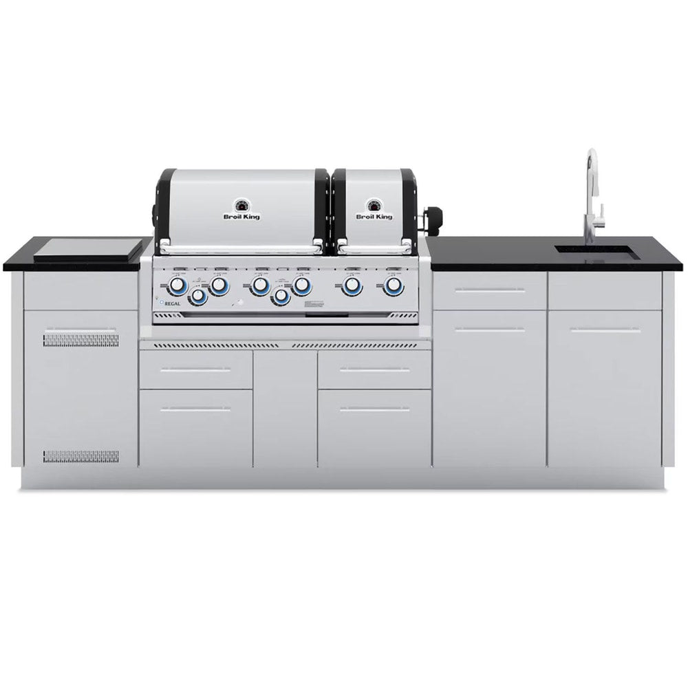 Broil King 8 1/2-Foot Outdoor Kitchen Island with Imperial S 690i 6-Burner Gas Grill, Rotisserie & Side Burner