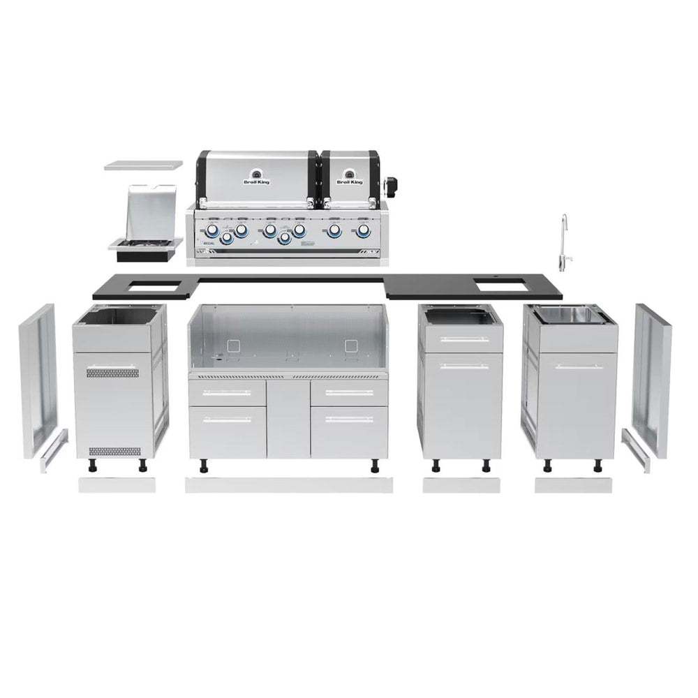 Broil King 8 1/2-Foot Outdoor Kitchen Island with Imperial S 690i 6-Burner Gas Grill, Rotisserie & Side Burner