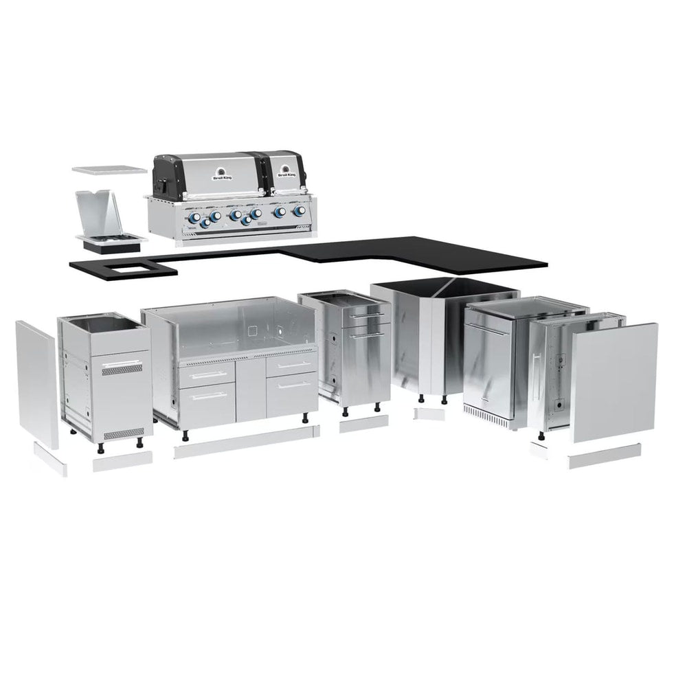 Broil King 118 x 70-Inch Outdoor Kitchen Island with Imperial S 690i 6-Burner Gas Grill, Rotisserie, Side Burner & Refrigerator