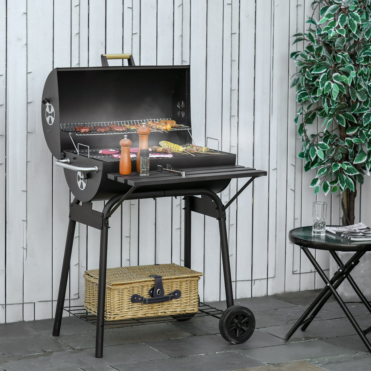 Outsunny 30' Portable Barrel Charcoal BBQ Grill Steel Outdoor Smoker