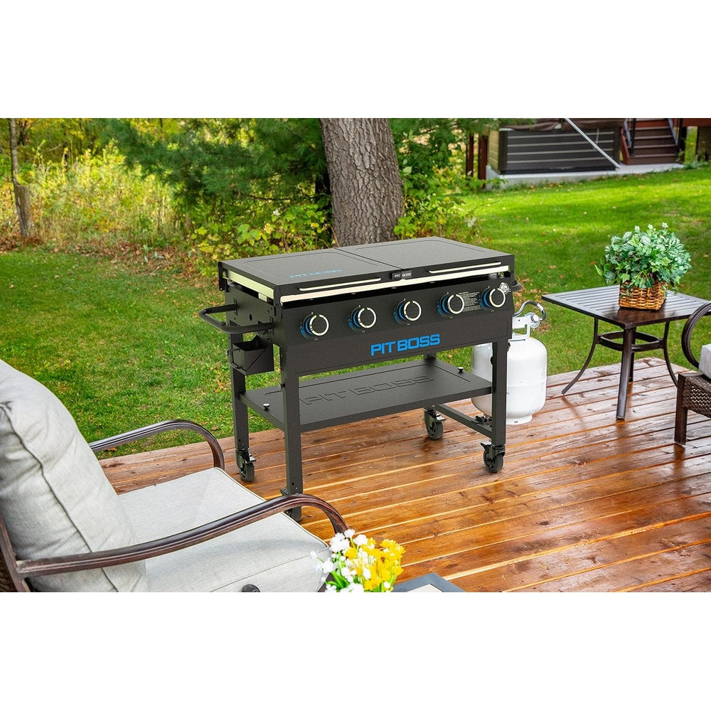 Pit Boss 11004 5-Burner with Folding Shelves Griddle, Black