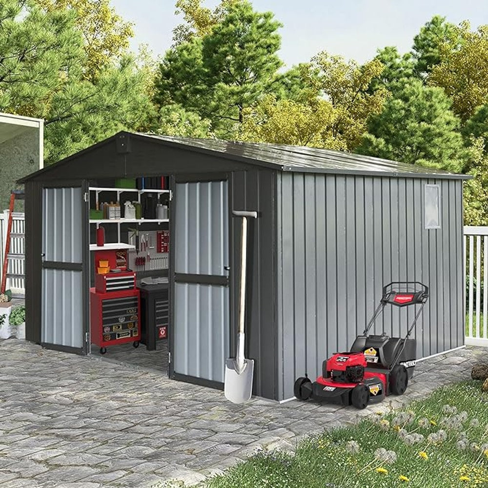Domi Outdoor Storage Shed 11' x 9', Metal Steel Utility Tool Shed Storage House with Double Lockable Doors & Air Vents for Backyard Patio Garden Lawn Dark Grey