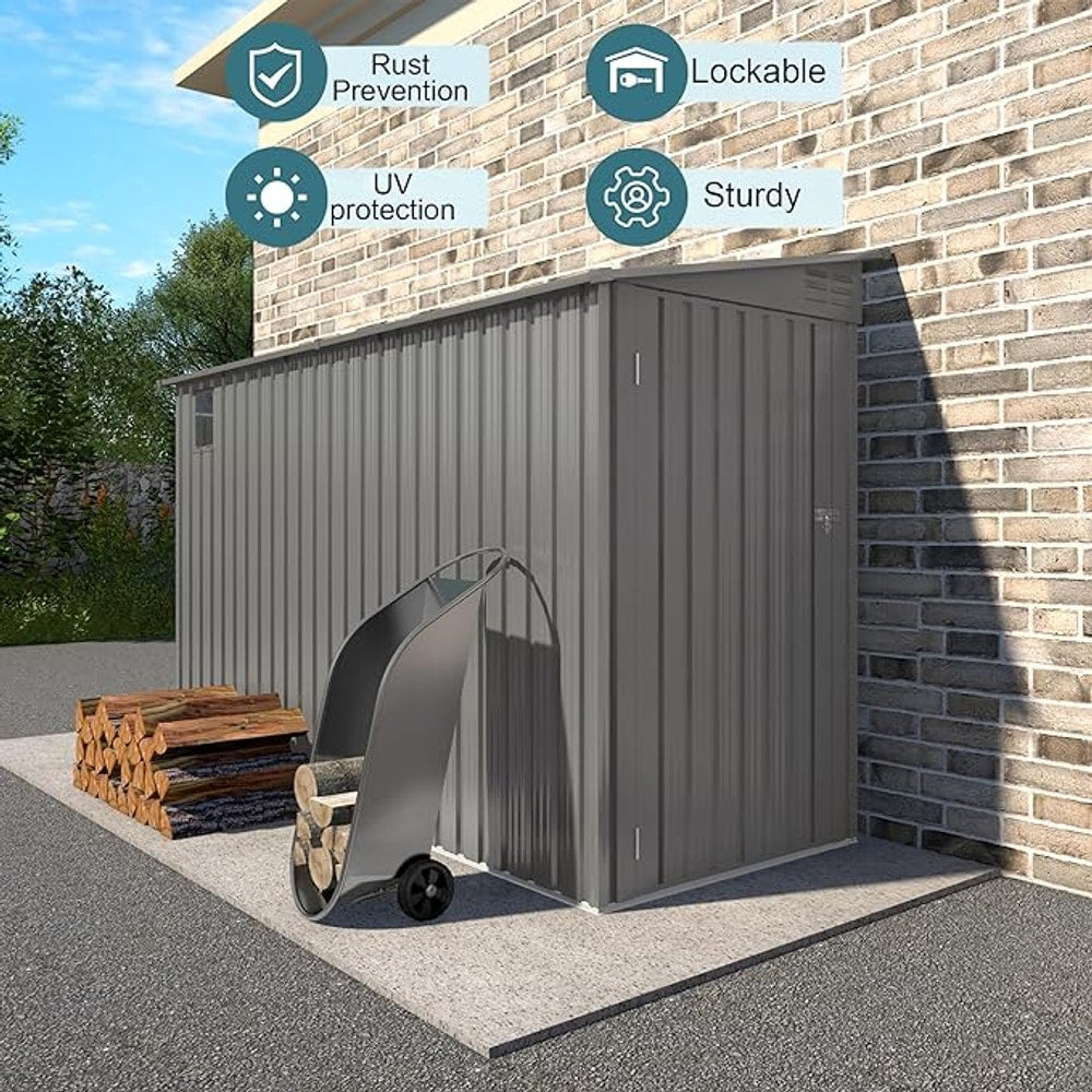 4 * 9.2 FT Outdoor Storage Shed, Galvanized Steel Garden Shed with Lockable Door & Window, Waterproof Metal Tool Storage for Garden, Backyard, Patio, Lawn(Gray)