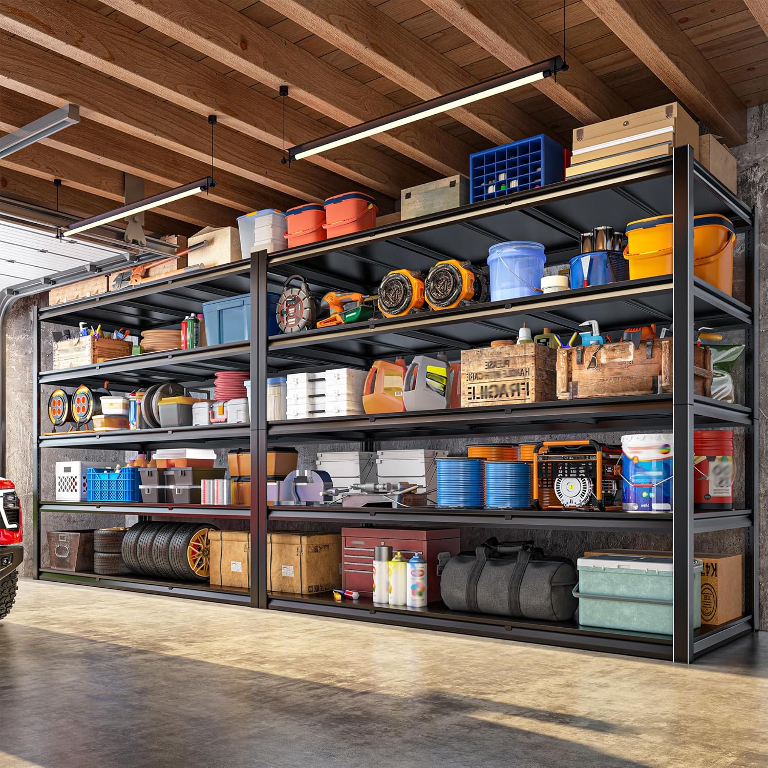 59.8" W x 72.2" H x 24.2" D Metal Storage Shelves, 2650LBS Garage Shelving Unit with Adjustable Shelf, 5 Tier Storage Rack for Garage, Pantry, Warehouse, Basement, Black, 2 Pack
