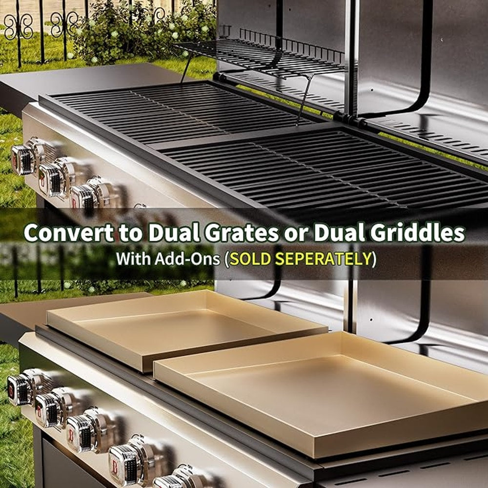 Brand-Man Griddle Grill Combo 6-Burner, 2 in 1 Versatile Propane Gas Grill and Griddle with Double Stainless Steel Lids, BBQ Combo for Outdoor Kitchen & Backyard Barbecue Cooking