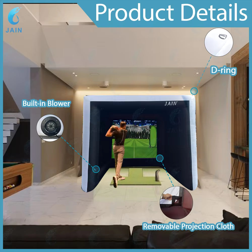 Stock!Inflatable Golf Sim Room Swing Golf Practice Cage with Built-In Fan,Oxford Cloth,Golf Simulator Enclosures