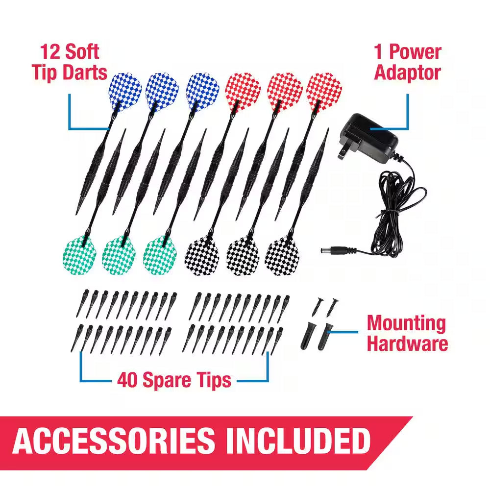 Elmhurst Electronic Dartboard Cabinet with Digital Scorekeeping and Soft Tip Dart Set