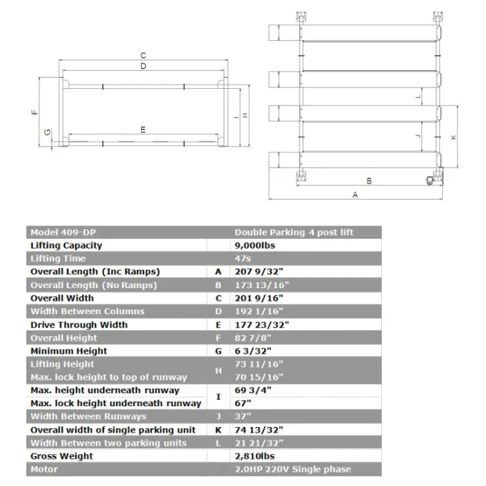 AMGO 409-DPX Double Parking Four Post Lift
