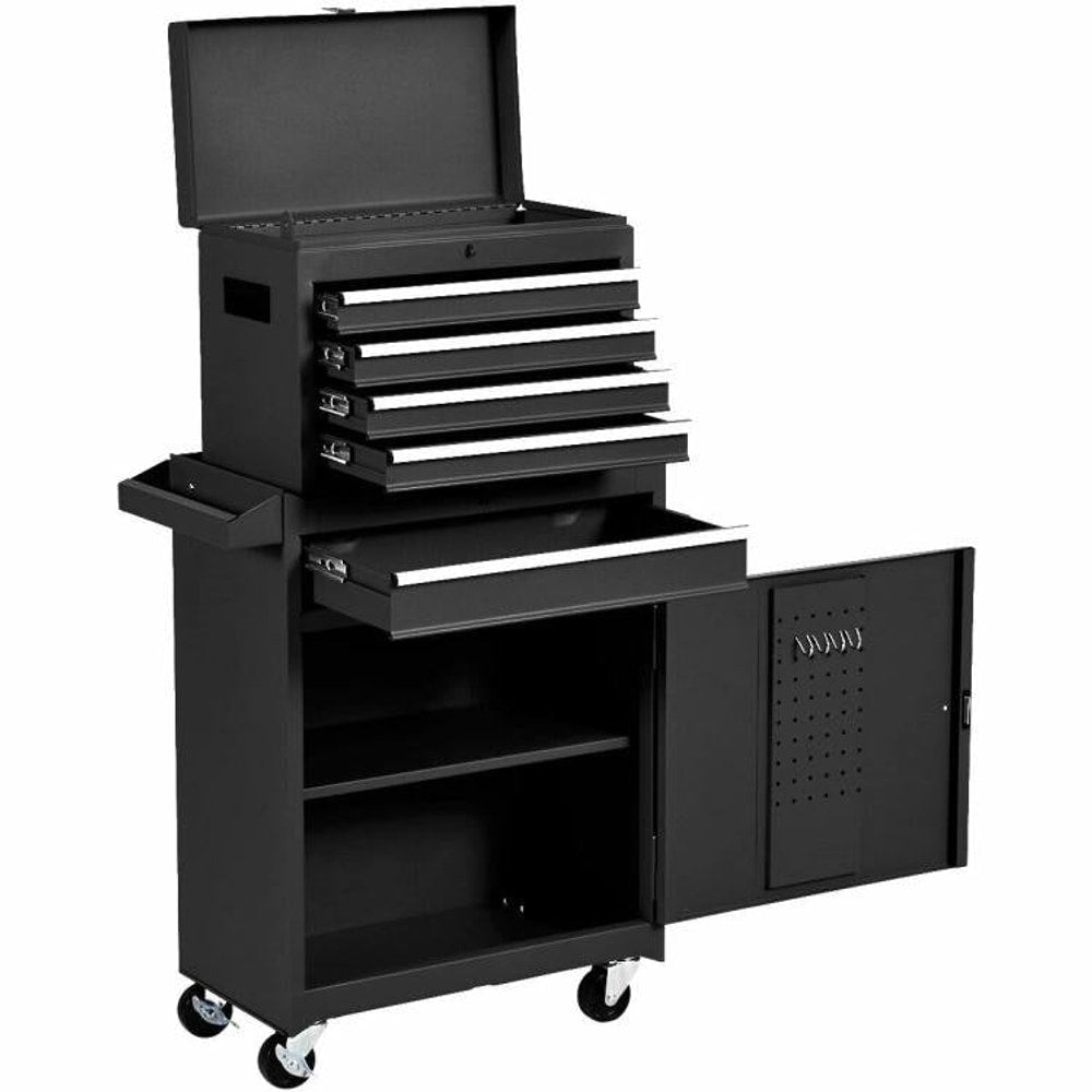 Black Heavy Duty Steel Lockable Rolling Garage Tool Chest Mobile Storage Cart
